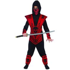 COMPLETE NINJA COSTUME /& WEAPONS Nunchuks Skull Lord Child Boys Halloween NEW