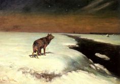 Lone Wolf 4 Looking over Village Winter Alfred Kowalsky-Wierusz 12 x 16