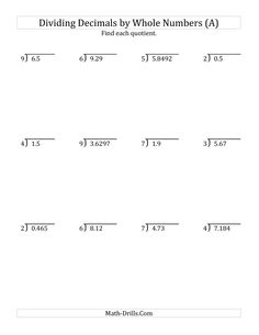 best decimal math images multiplying decimals middle school dividing various decimal places by a whole number a math worksheet freemath math