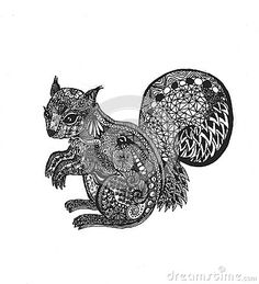 Hand Drawn Outline Doodle Illustration Of A Squirrel Decorated With Zentangle Ornaments