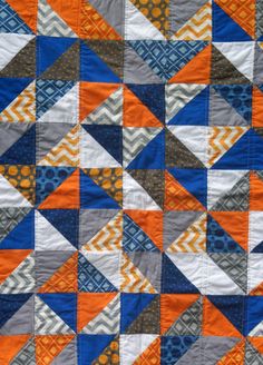 131 Best Quilts Images On Pinterest Blue Comforter Orange Blue White And Gray Triangle Quilt Yellow Quilts Half Square Homemade