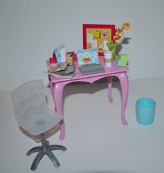 2006 Barbie Home Desk And Chair Bedroom Playset With Corgi Dog 2006 Barbie Home Desk And Chair Bedroom Playset With Corgi Dog Laptop Lamp Waste Basket