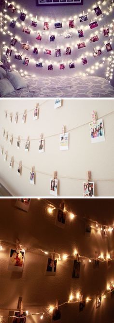 Polaroid Wall With String Lights | 24 DIY Teenage Girl Bedroom Decorating Ideas Home Décor, Bedroom Décor, Teen Room Décor, Teen Room Decor, Bedroom Diy