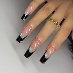 French Tip Acrylic Nails, Nagellack Design, Fire Nails, Black Nails, Black French Nails