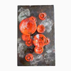 60/'s Ceramic Mushroom Plate Fat Lava Wall Tile Black Vintage Picture Midcentury