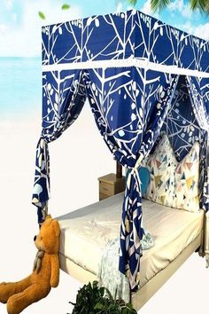 HOLDER Fits COT BED LUXURY BABY CANOPY //DRAPE 480cm WIDTH BLUE CHECK STAR