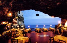 In The Town Of Polignano A Mare Southern Italy Province Bari Hotel Grotta Palazzese In Polignano A Mare Puglia Apulia Restaurant Cave Overlooking The Ocean