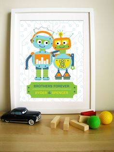 32 Best Robot Nursery Images On Pinterest Baby Modern Robot Artwork For Children Brothers Forever 11x14 24 00 Via Etsy