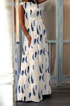 Fashion Elegant High-Waisted Pocket Holiday Maxi Dress Boho Dresses Long, Printed Maxi Dress, Floral Dresses Long, Long Maxi Dress, Casual Dress, Casual Dresses, Maxi Dresses Casual