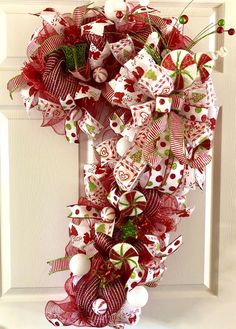 XL Sugar Coated Gum Drop Candy Cane Ornament GLITTERED Xmas TREE DECOR WREATH