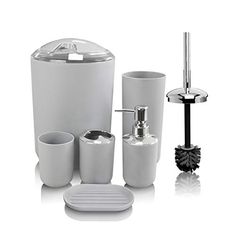 6pc Bathroom Set Waste Bin Soap Dish Dispenser Brush Holder Accessories ELG Blue