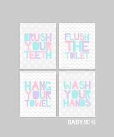 Princess Four Bathroom Prints Printed Wall Art For Kids Bathroom Prints Brush Flush Wash Hang Set Of By Babyartprints 35 00