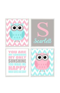 74 Best Owl Wall Art Images Ugglor Tornugglor Fåglar Nursery Art Owl Wall Aqua Pink Gray You Are My Sunshine Personalized Chevron Baby