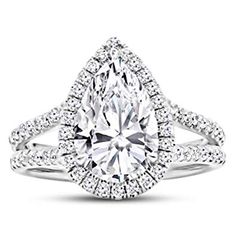 1.25 Ctw Pear Cut Designer Twisting Eternity Channel Set Four Prong 14K White Gold Diamond Engagement Ring H-I Color SI2-I1 Clarity 0.75 Ct Center