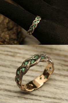Natural Emerald /& Coral Wreath Ring 14K White Gold Plate ~ Unique Ring ~ Gift for Her Size 8 14