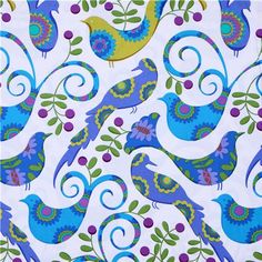 101 Best Florida Fabric Images On Pinterest Drapery Michael Miller Fabric Blue Pretty Bird Doves