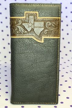 WEST WOLF BROWN VEGAN LEATHER CAMO DEER EMBLEM MENS RODEO LONG BIFOLD WALLET