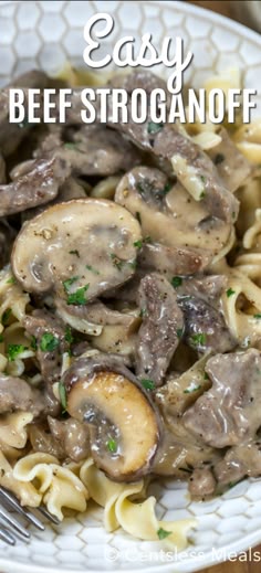 A creamy beef stroganoff recipe is a household staple. This easy recipe is made with steak, mushrooms, sour cream and a mushroom soup sauce. Serve it over a bed of noodles or rice for the perfect weeknight meal. #centslessmeals #beefstroganoff #maindish #kidfriendly #stroganoffrecipe #stovetop
