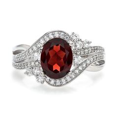 Jewel Tie 925 Sterling Silver Pear Round Red Simulated Ruby And White Diamond Prong Set Infinity Solitaire Pendant .02 cttw.