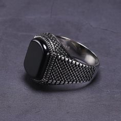 Details about / Handmade 925 Sterling Silver Arabic Calligraphy Black Agate Stone Men/'s Ring
