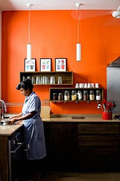 bright orange kitchen walls with dark stained cabinets | paint it bright orange kitchen walls with dark stained cabinets | paint it