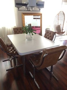70s Vintage Mid Century Modern Milo Baughman Style Chrome Dining Mid Century Daystrom Vinyl And Chrome Lounge Chairs Set Of 4 Dining Table