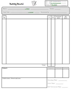 running records template classroom freebies running and school blank running record form