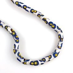 Lot of 2 ceramic beads decorated blue and white flowers for bracelet or European necklace 13x10mm
