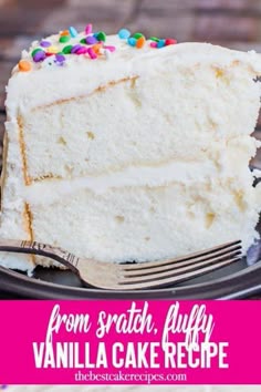 Looking for a vanilla cake recipe? This homemade white cake is kept fluffy by folding in whipped egg whites. It has a velvety texture and is great as a layer cake!