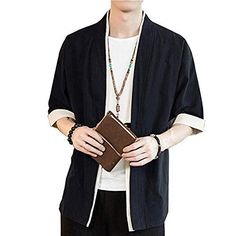 Hommes Kimono Manches 3//4 Impression L/âche D/écontract/é Veste De Cardigan