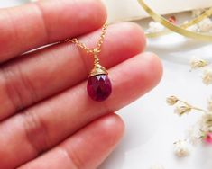 Vermeil Beaded Briolette Necklace Semi Precious Stone Lariat Necklace Ruby Double Drop Lariat Necklace 24K Gold Filled July Birthstone