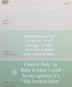 Benjamin Moore Mint Green Paint Swatches I Created This To Help The Perfect Mint Painting Furniture Tips Paint Colors Color Behr