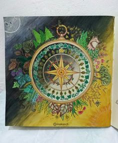 Enchanted Forest Compass Coloured Using Inktense Pencils