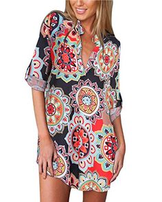 Belle Femme Casual Manches Septième Imprimé Floral Col Rond Plage Robe Dresse Belle Femme Casual Manches Septième Imprimé Floral Col Rond Plage Robe Dresse