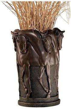 /"WILD STALLIONS/" ART POTTERY VASE HORSE VASE EQUESTRIAN VASES