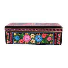 Pre Owned Hand Painted Olinala Black Wooden Box With Flowers Pre Owned Hand Painted Olinala Black Wooden Box With Flowers