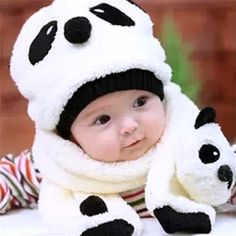 Red Rcool Cute Baby Kids Girls Boys Stretchy Warm Winter Panda Cap Hat Beanie Baby Hat