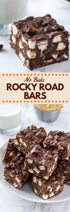 These No Bake Rocky Road Squares are the perfect easy recipe if you love peanut butter and chocolate. With only 5 ingredients - they're crispy, crunchy & gooey thanks to using Rice Krispie cereal and mini marshmallows. #nobake #rockyroadsquares #peanutbutterchocolate #rockyroad No Bake Desserts