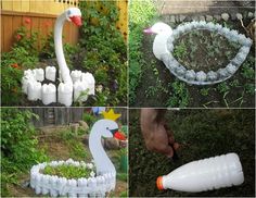White swan garden bed made of recycled plastic bottles