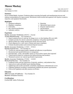 quality assurance resume sample