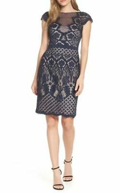 $368 Tadashi Shoji Lace /& Tulle Illusion White Nude Sleeveless Sheath Dress
