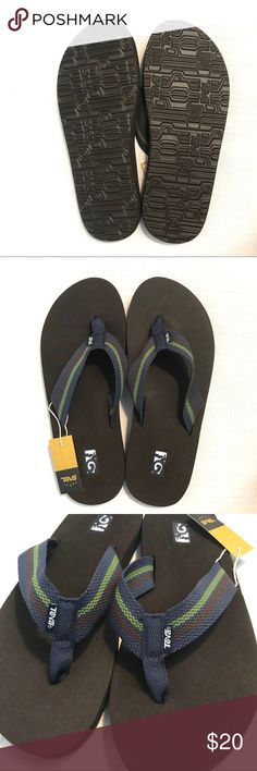 Teva Boys/' Mush II Flip Flop Sandal Black//Blue//Grey Size 8-10 Toddler Brand New
