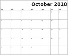 oct 2018 calendar printable
