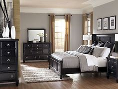 The Furniture Black Rubbed Finished Bedroom Set With Panel Bed Rockford 5pcs Modern Cottage Queen King Low Profile Panel Bedroom Set Furniture