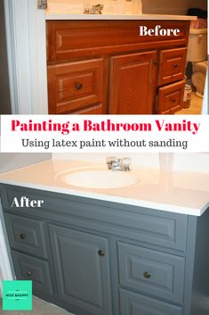 Painting cabinets on a bathroom vanity with latex paint can be quick and easy following these simple steps. Dressing Table, Bathroom Cabinets Diy, Bathroom Makeover, Bathroom Vanity Makeover, Bathroom Redo, Vanity Makeover