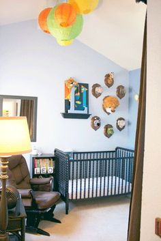 60 Best Nursery Ideas Mounted Animal Heads Images On Pinterest Plush Mounted Animal Heads Colorful Paper Lantern Lights In A Modern Nursery