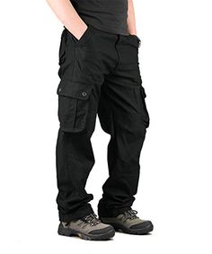 Abetteric Men Easy Care Business Casual Straight Loose Pockets Dress Pant