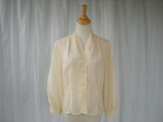S, M Vintage Sheer Metallic Collared Cropped Blouse