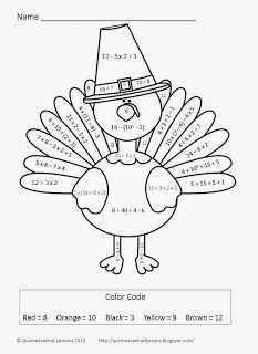 This Printable Holiday Turkey Is Perfect For The Last Few Days Before Thanksgiving Color By Numbers Activity Aligned With Common Core Standards