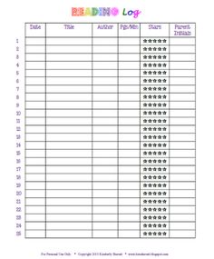 reading log printable
